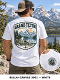 Grand Teton Bigfoot shirt featuring a vintage national park back graphic inspired by jagged Tetons, alpine lakes, sagebrush, and valley views