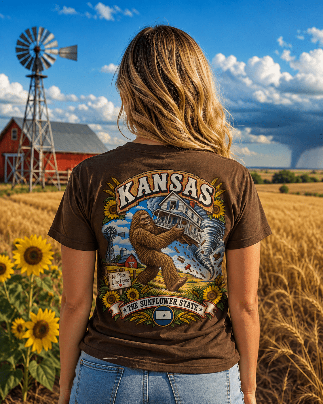 Kansas Bigfoot T-Shirt - No Place Like Home - Bigfoot Coast to Coast