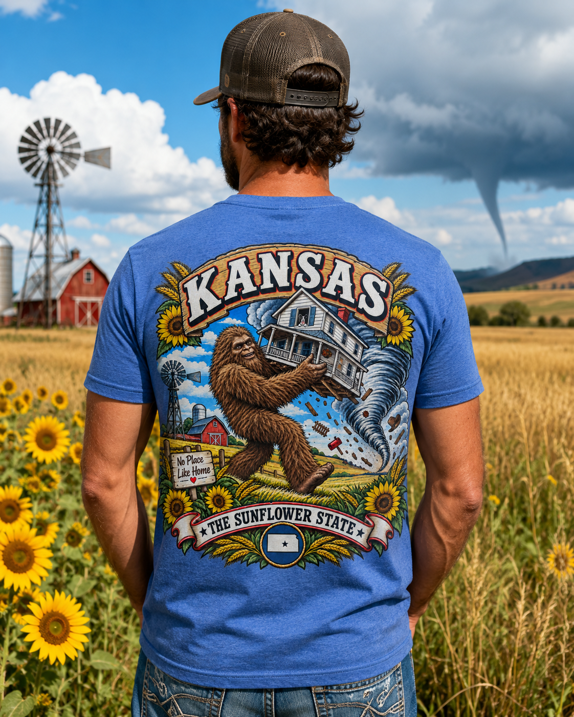 Kansas Bigfoot T-Shirt - No Place Like Home - Bigfoot Coast to Coast