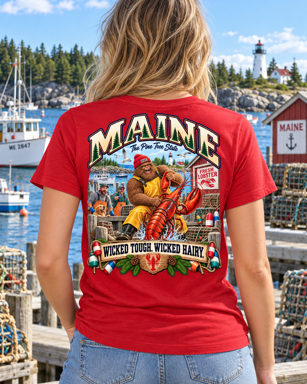Maine Lobster Shack T-Shirt — "Wicked Tough, Wicked Hairy" Retro Seafood Tee - Bigfoot Coast to Coast