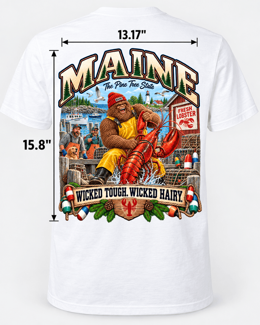 Maine Lobster Shack T-Shirt — "Wicked Tough, Wicked Hairy" Retro Seafood Tee - Bigfoot Coast to Coast
