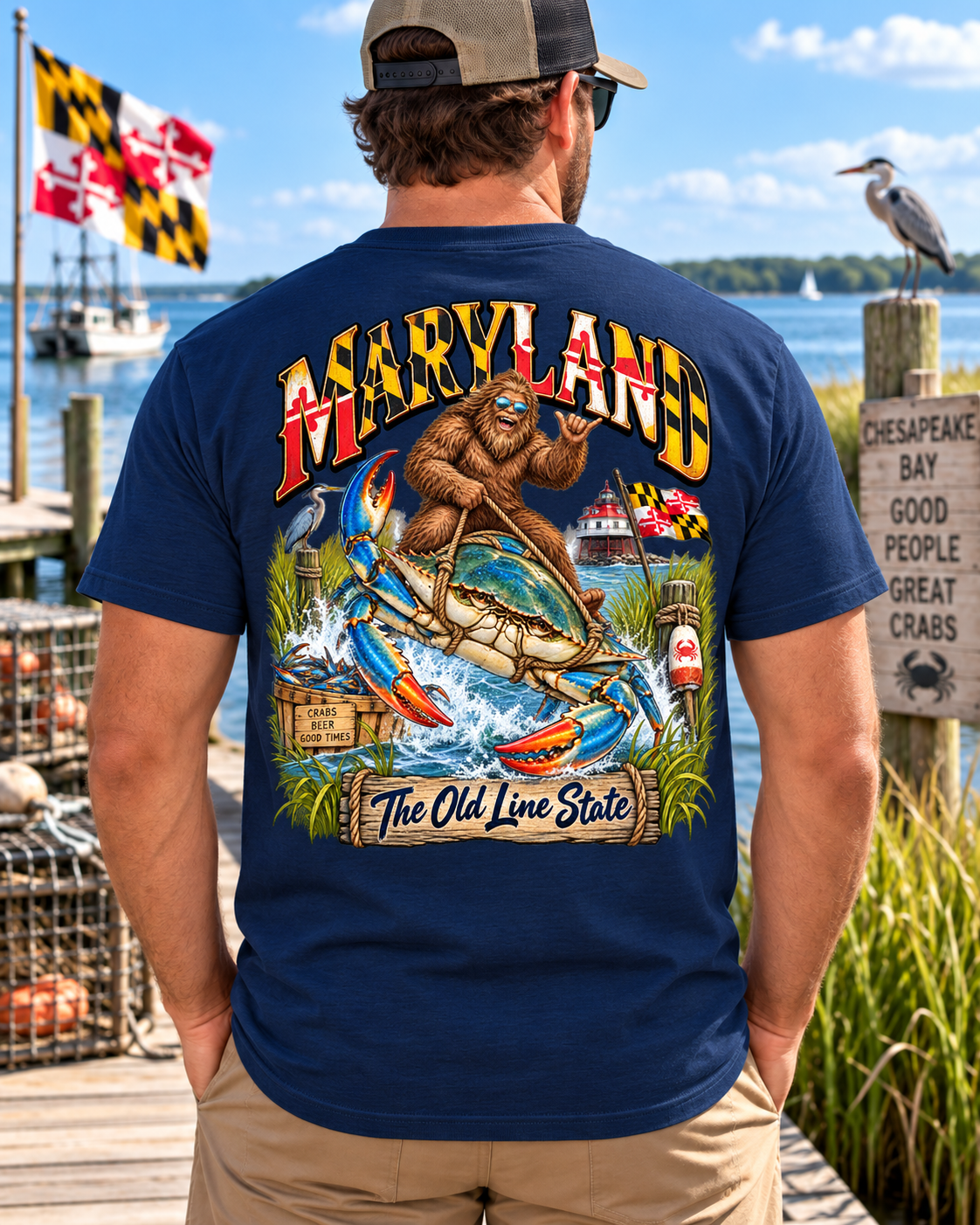 Maryland Bigfoot Shirt – Chesapeake Bay Blue Crab Sasquatch Tee - Bigfoot Coast to Coast
