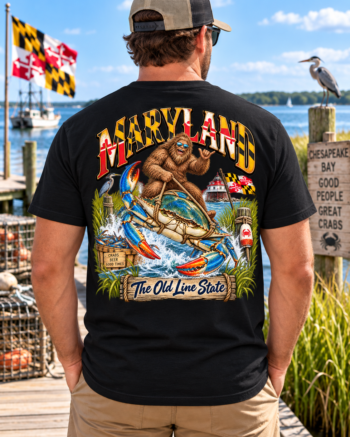 Maryland Bigfoot Shirt – Chesapeake Bay Blue Crab Sasquatch Tee - Bigfoot Coast to Coast