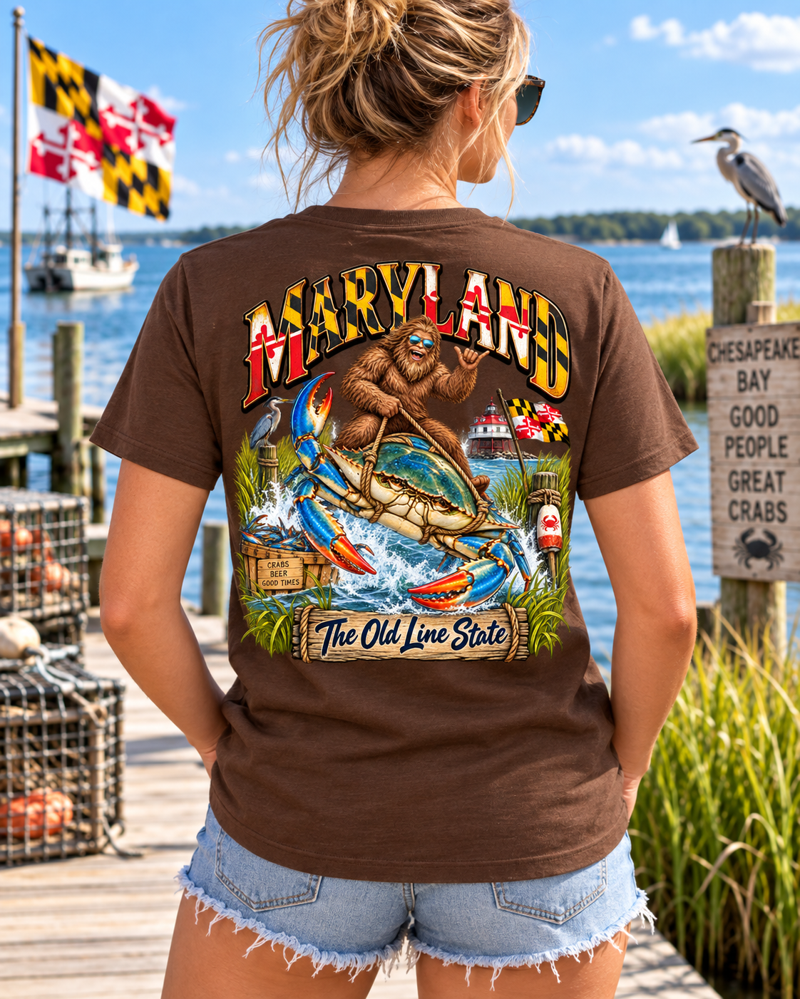 Maryland Bigfoot Shirt – Chesapeake Bay Blue Crab Sasquatch Tee - Bigfoot Coast to Coast