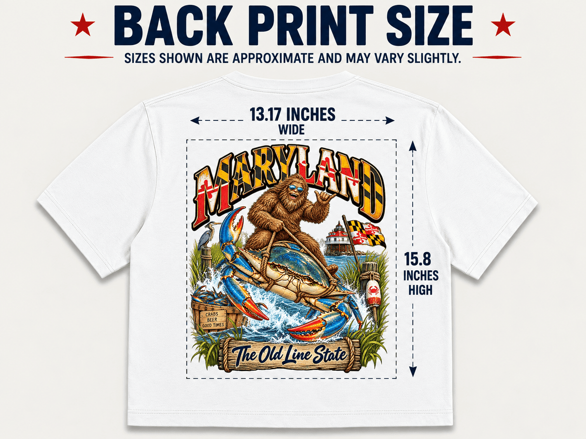 Maryland Bigfoot Shirt – Chesapeake Bay Blue Crab Sasquatch Tee - Bigfoot Coast to Coast