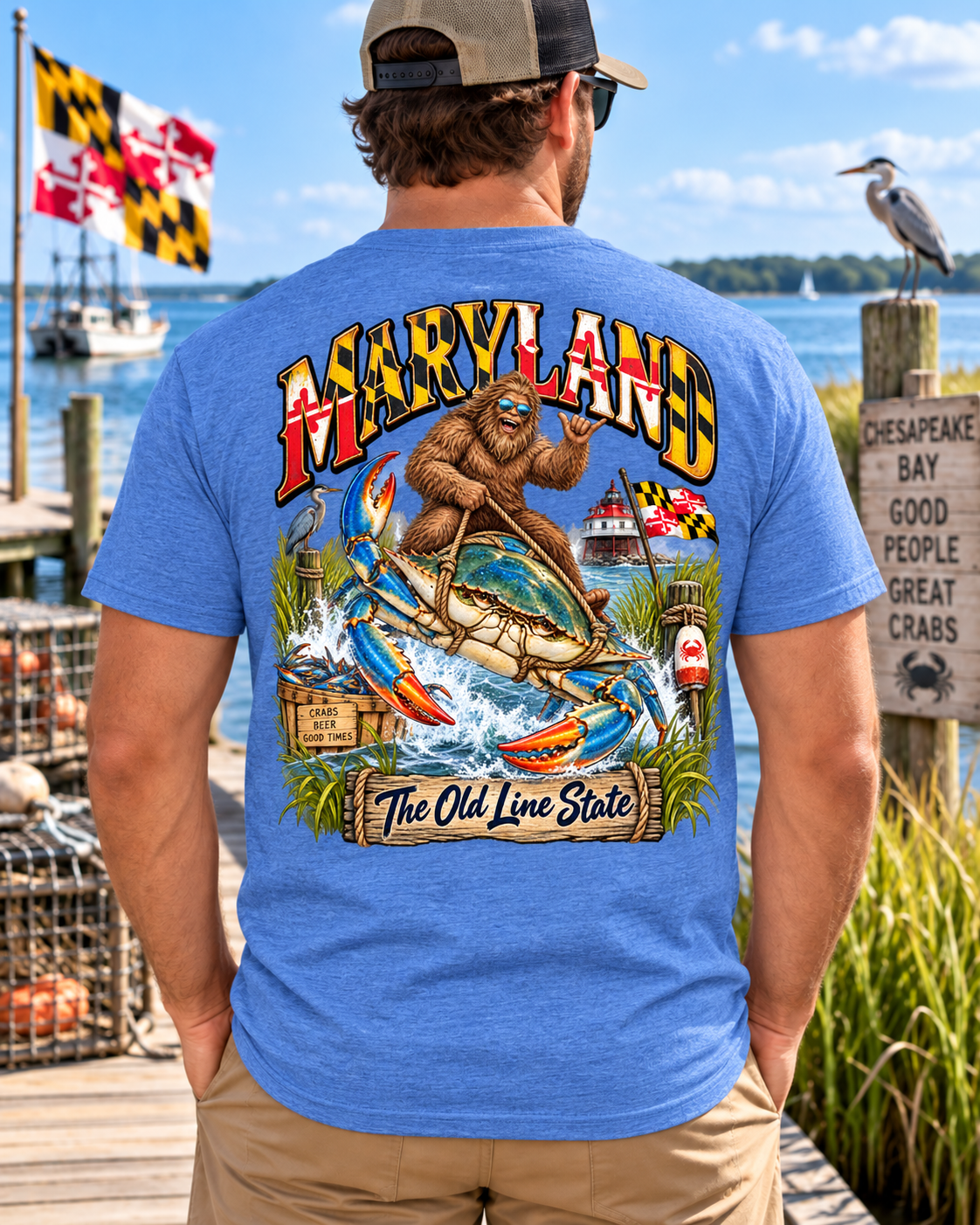 Maryland Bigfoot Shirt – Chesapeake Bay Blue Crab Sasquatch Tee - Bigfoot Coast to Coast