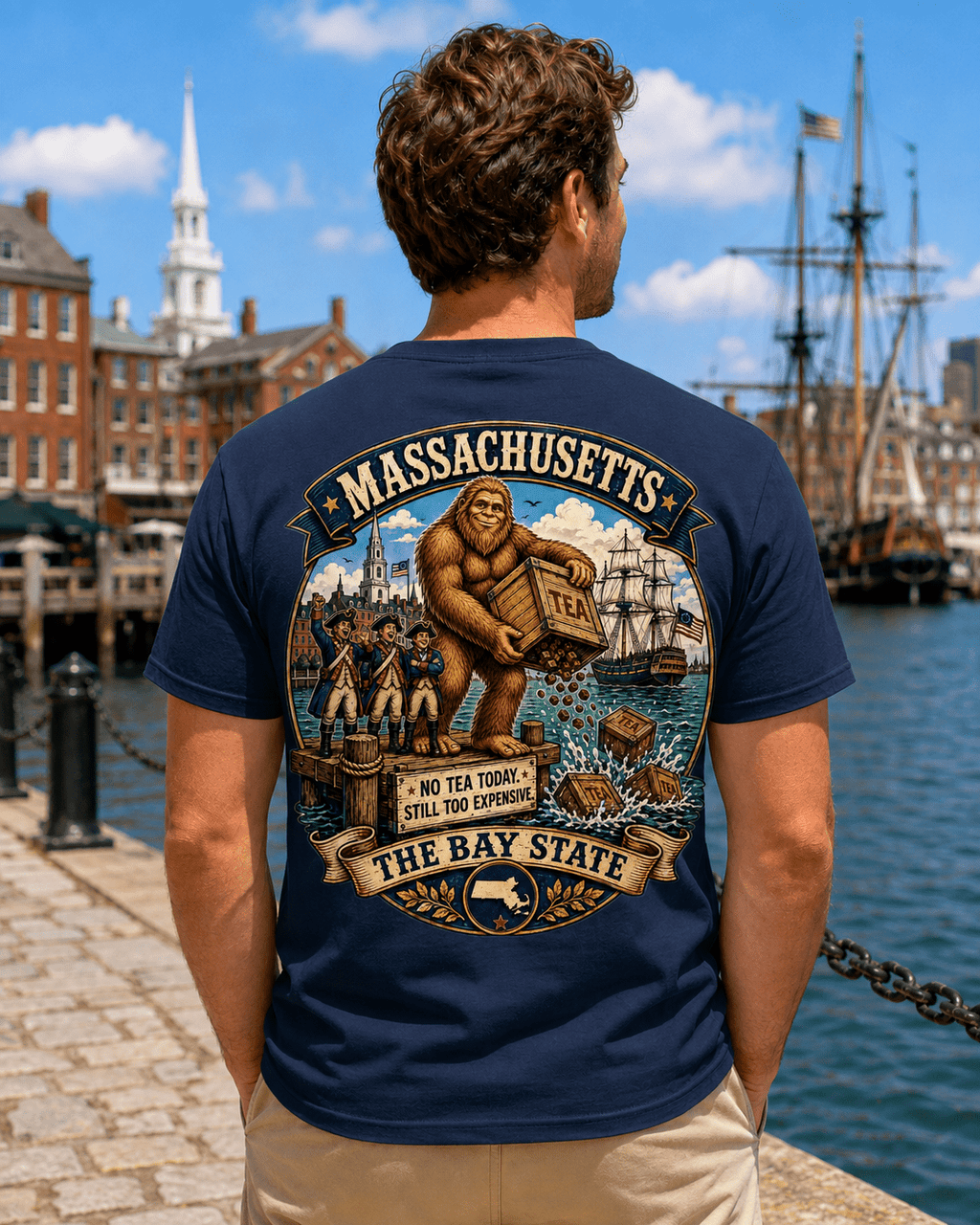 Massachusetts Bigfoot T-Shirt - Tea Party - Bigfoot Coast to Coast