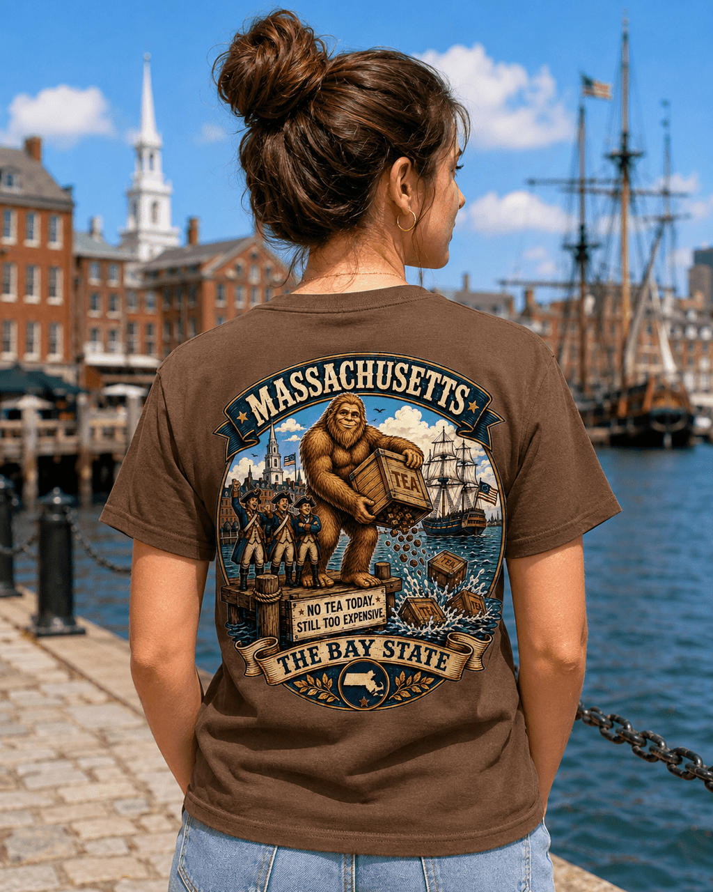 Massachusetts Bigfoot T-Shirt - Tea Party - Bigfoot Coast to Coast