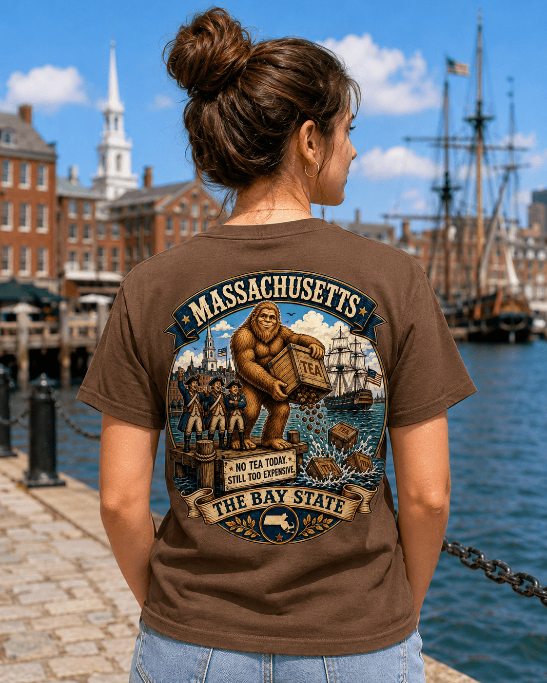 Massachusetts Bigfoot T-Shirt - Tea Party - Bigfoot Coast to Coast