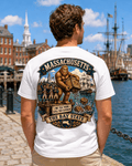 Massachusetts Bigfoot shirt with Sasquatch in Boston Tea Party harbor scene
