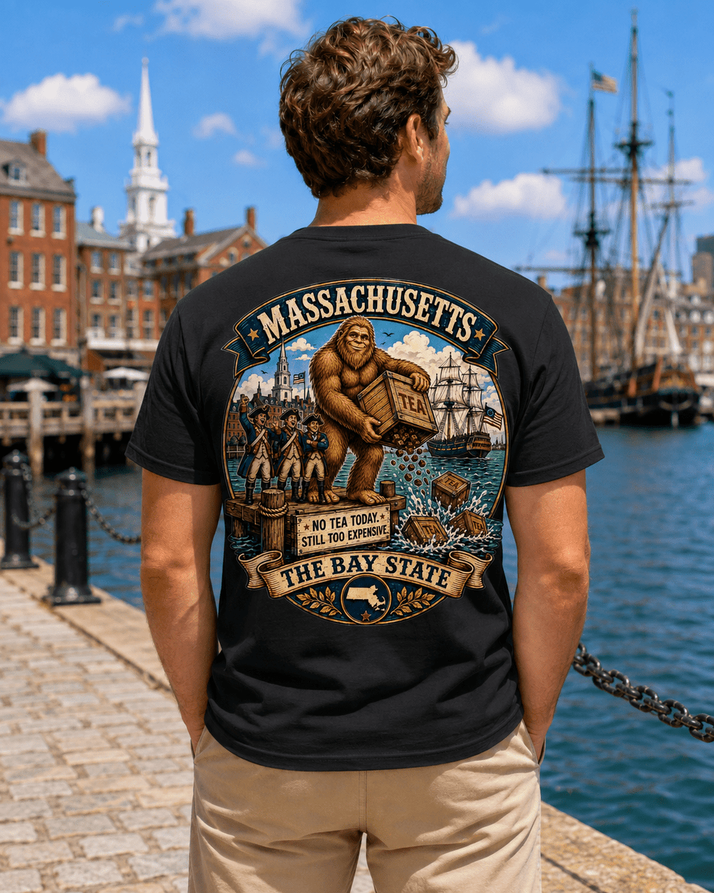 Massachusetts Bigfoot T-Shirt - Tea Party - Bigfoot Coast to Coast