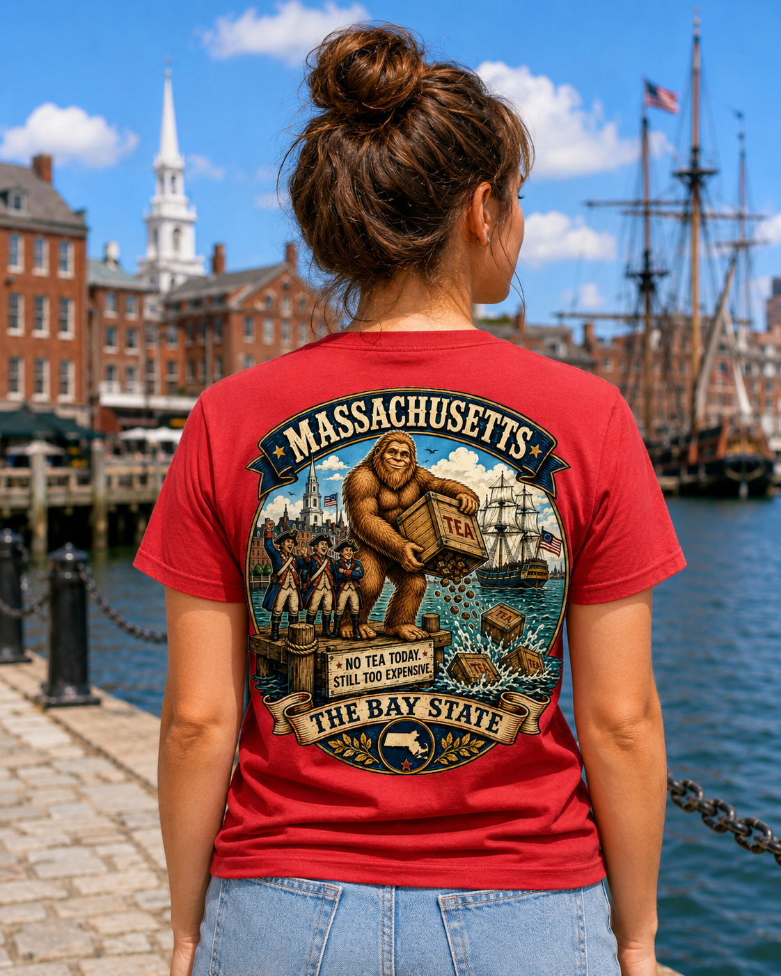 Massachusetts Bigfoot T-Shirt - Tea Party - Bigfoot Coast to Coast