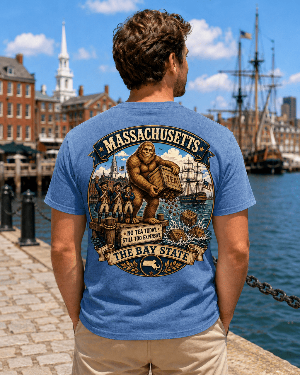 Massachusetts Bigfoot T-Shirt - Tea Party - Bigfoot Coast to Coast