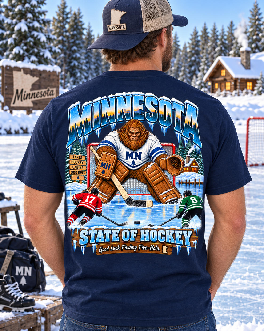 Minnesota Bigfoot Hockey T-Shirt - Goalie 5 Hole - Bigfoot Coast to Coast