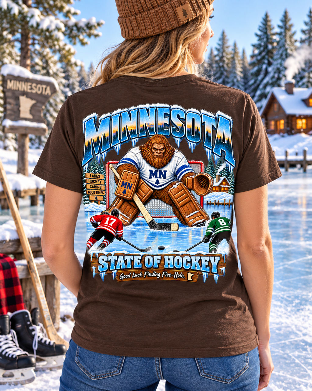 Minnesota Bigfoot Hockey T-Shirt - Goalie 5 Hole - Bigfoot Coast to Coast