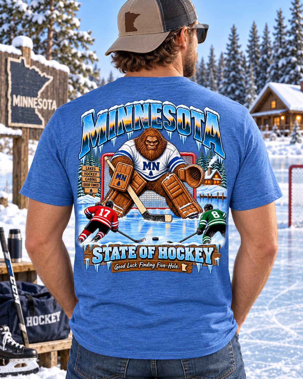 Minnesota Bigfoot Hockey T-Shirt - Goalie 5 Hole - Bigfoot Coast to Coast