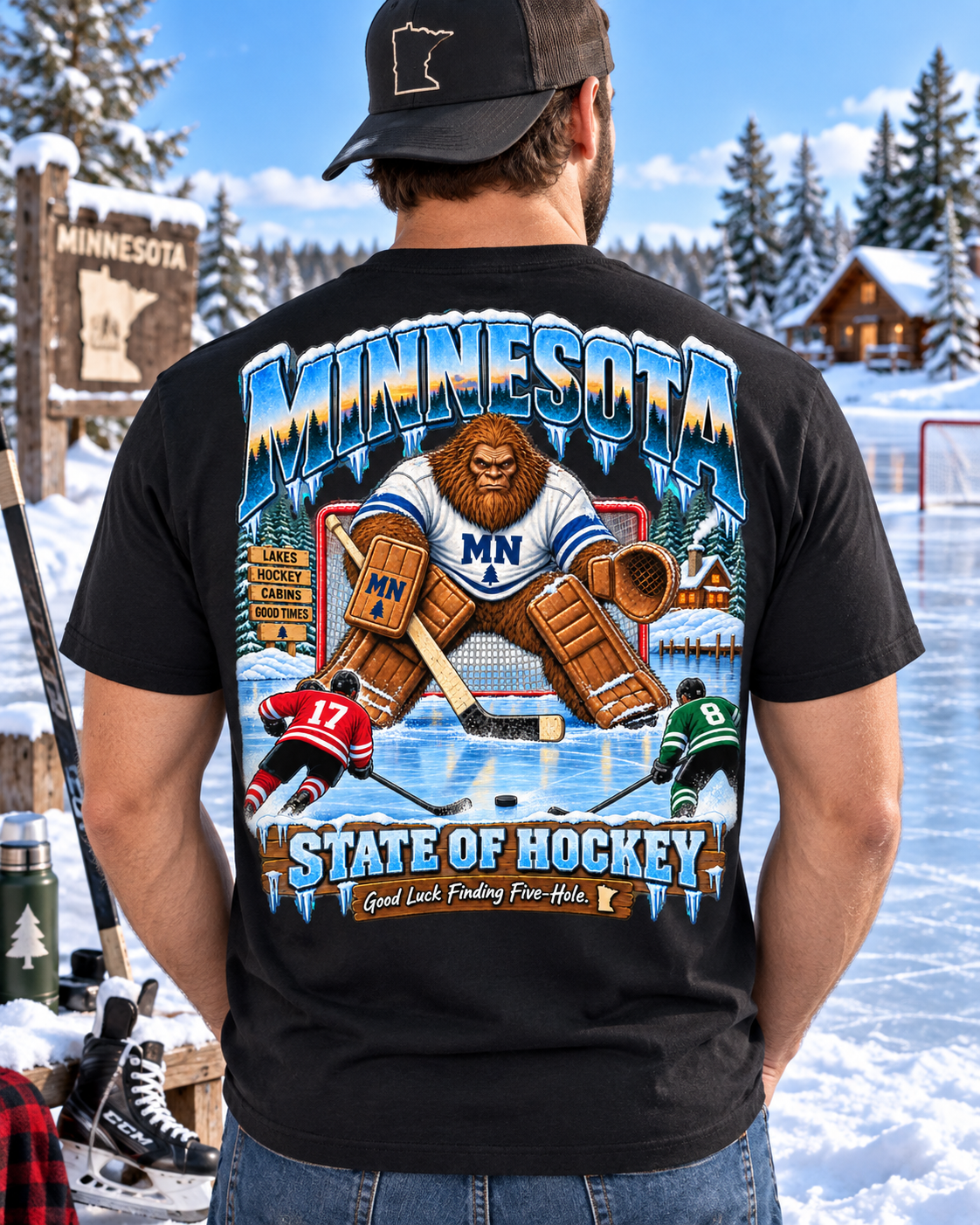 Minnesota Bigfoot Hockey T-Shirt - Goalie 5 Hole - Bigfoot Coast to Coast