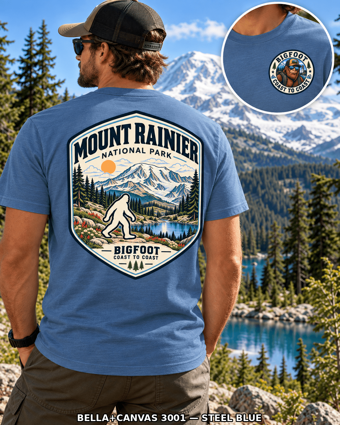 Mount Rainier Bigfoot National Park Shirt | Sasquatch Adventure Tee - Bigfoot Coast to Coast