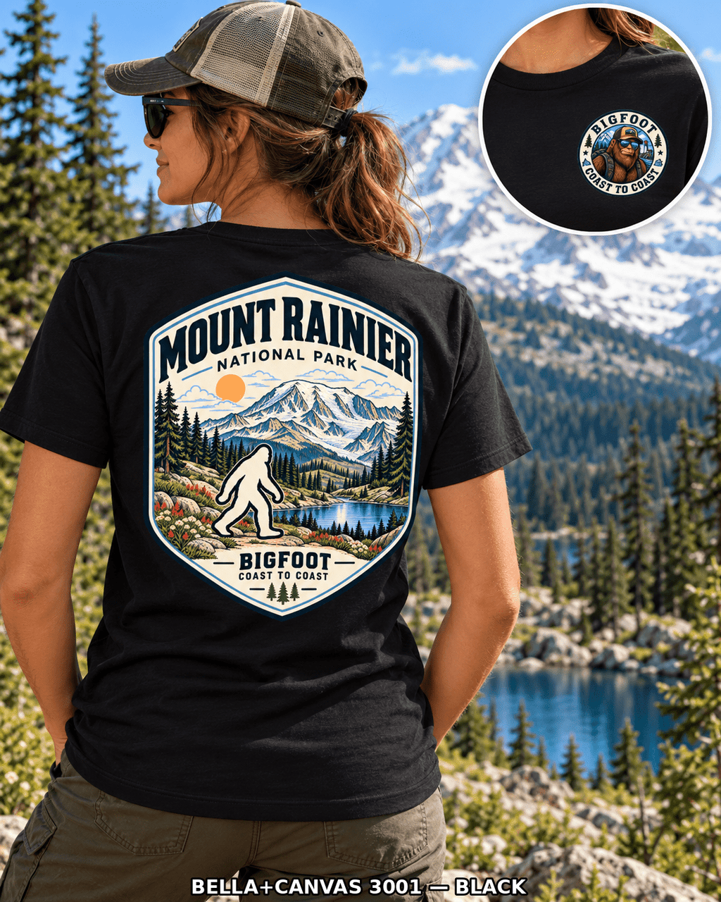 Mount Rainier Bigfoot National Park Shirt | Sasquatch Adventure Tee - Bigfoot Coast to Coast