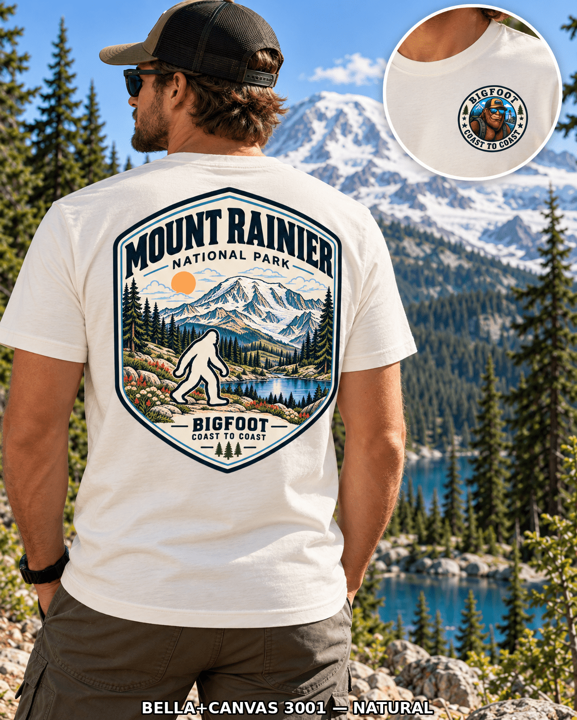 Mount Rainier Bigfoot National Park Shirt | Sasquatch Adventure Tee - Bigfoot Coast to Coast