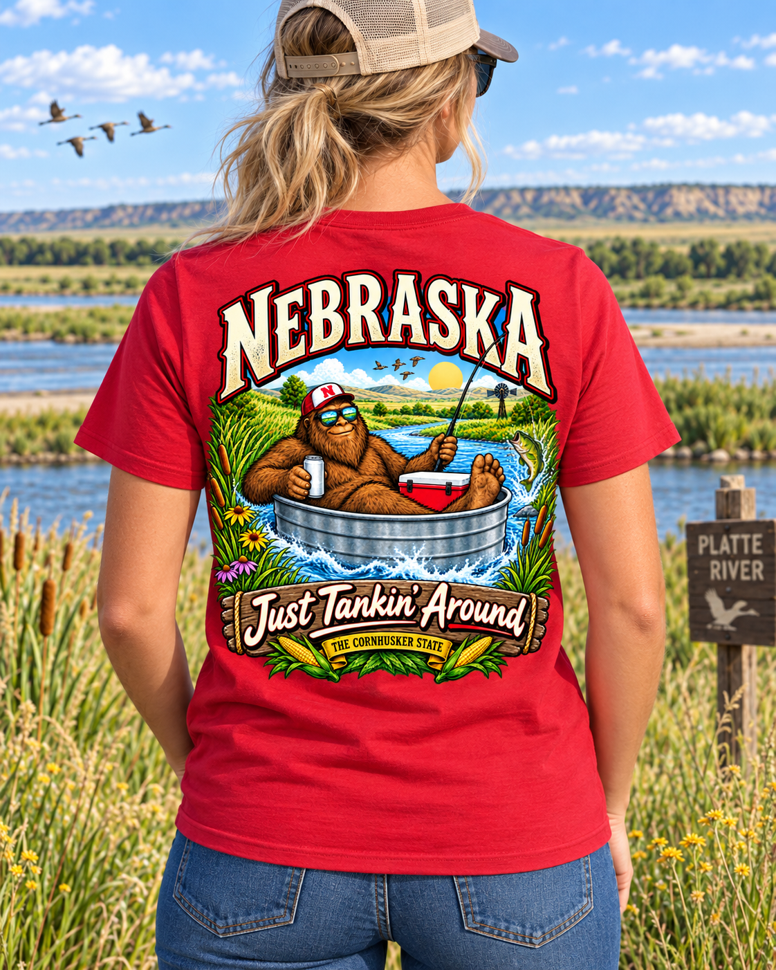 Nebraska Bigfoot T-Shirt - Tankin' Around - Bigfoot Coast to Coast