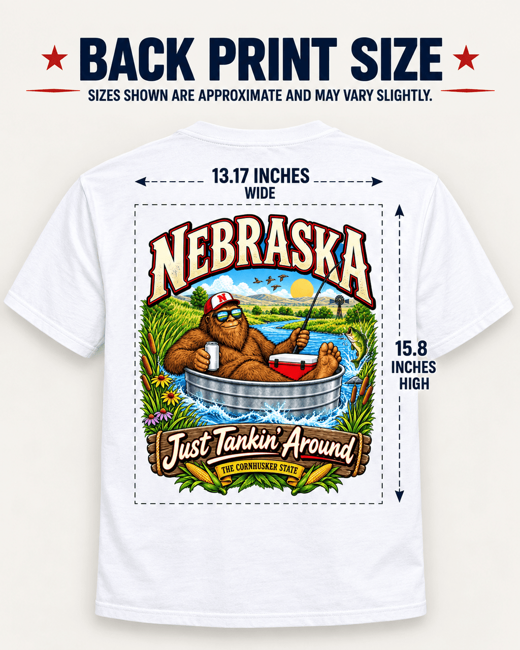 Nebraska Bigfoot T-Shirt - Tankin' Around - Bigfoot Coast to Coast
