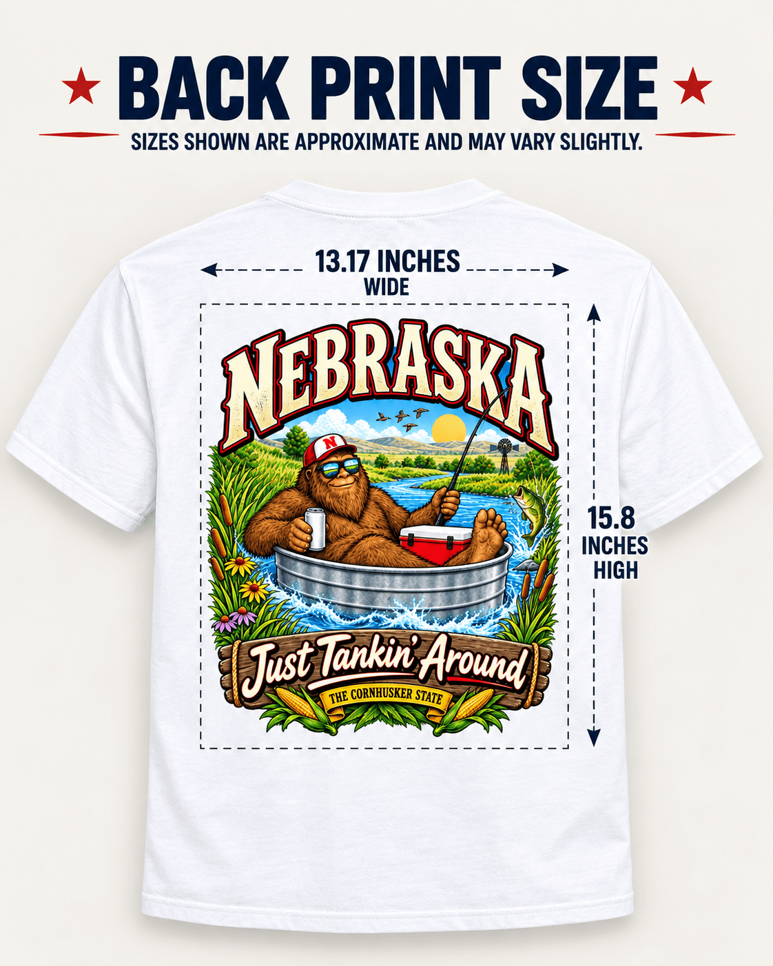 Nebraska Bigfoot T-Shirt - Tankin' Around - Bigfoot Coast to Coast