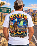 Nevada Bigfoot Area 51 shirt with Sasquatch, UFO, alien and desert highway graphic