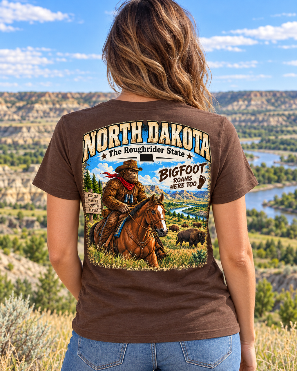 North Dakota Bigfoot T-Shirt – Roughrider Sasquatch T-Shirt - Bigfoot Coast to Coast