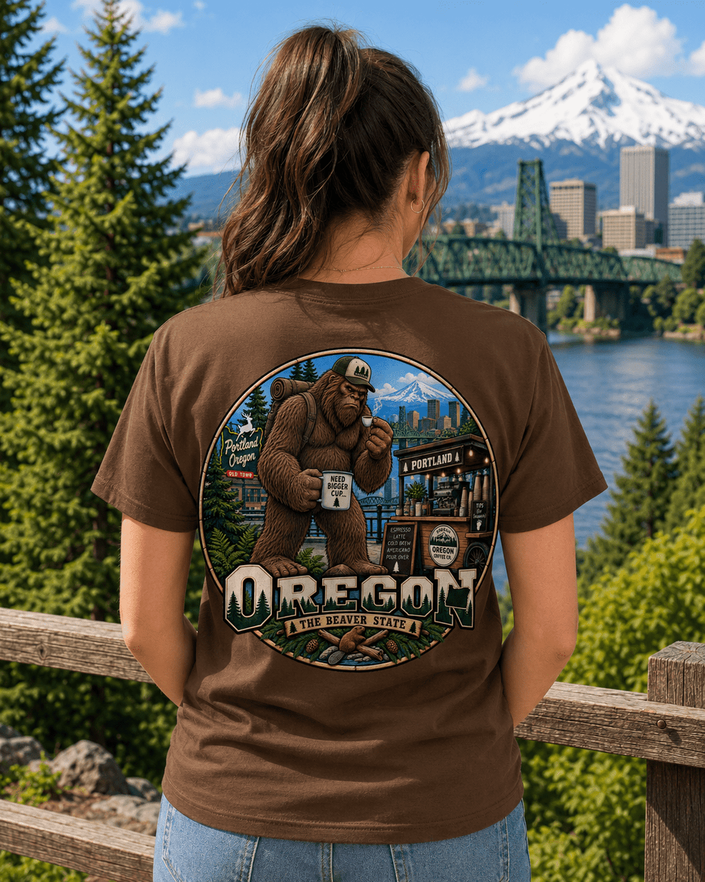 Oregon Bigfoot T-Shirt - Coffee - Bigfoot Coast to Coast
