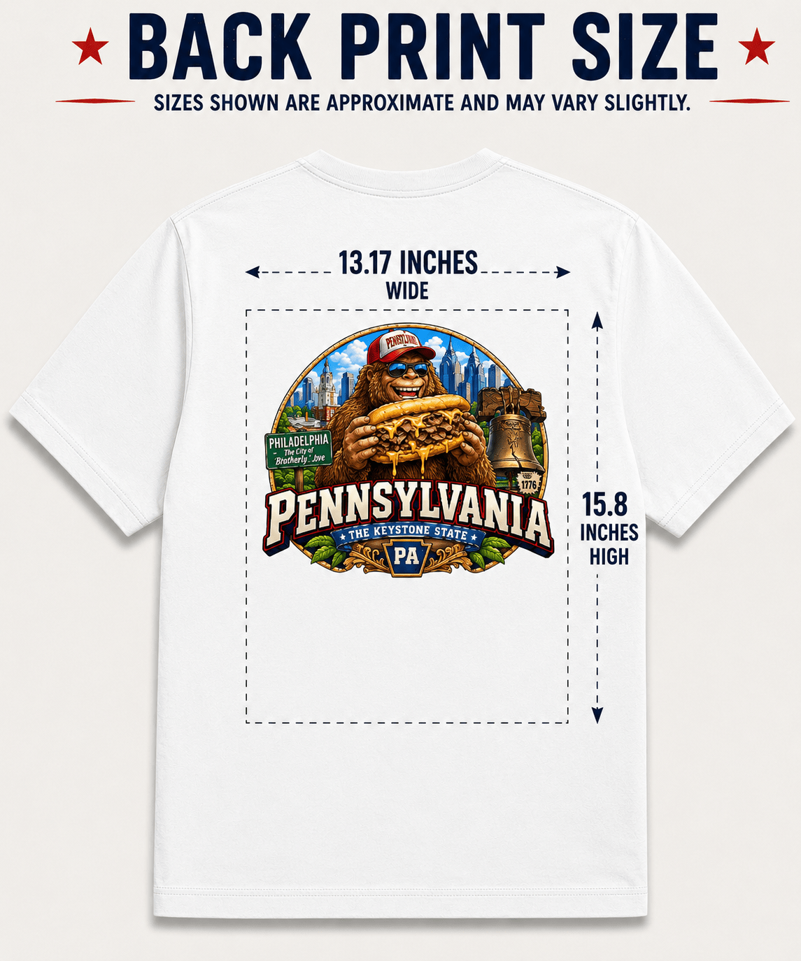 Pennsylvania Bigfoot T-Shirt - Philly Cheesesteak - Bigfoot Coast to Coast