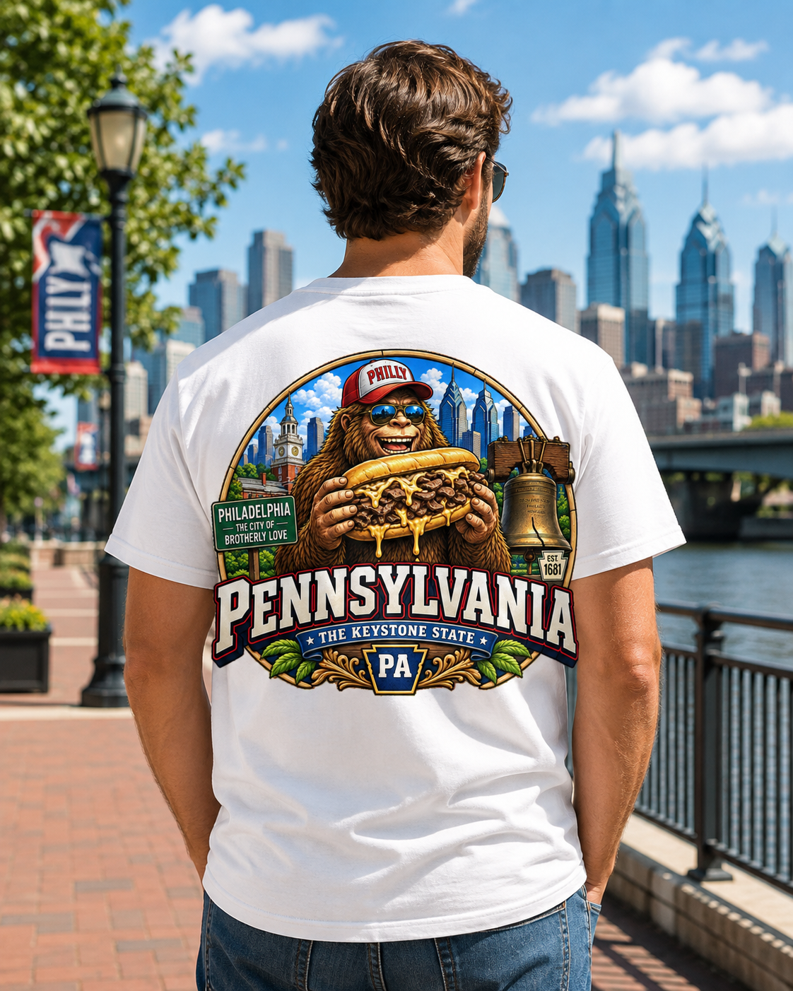 Pennsylvania Bigfoot T-Shirt - Philly Cheesesteak - Bigfoot Coast to Coast