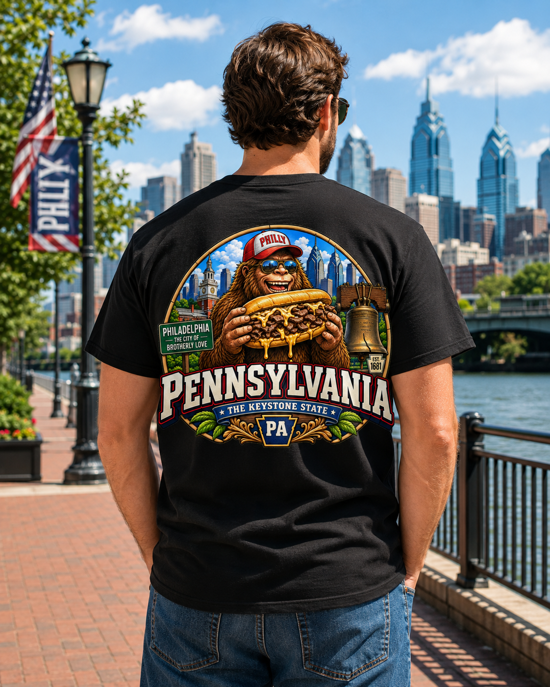 Pennsylvania Bigfoot T-Shirt - Philly Cheesesteak - Bigfoot Coast to Coast