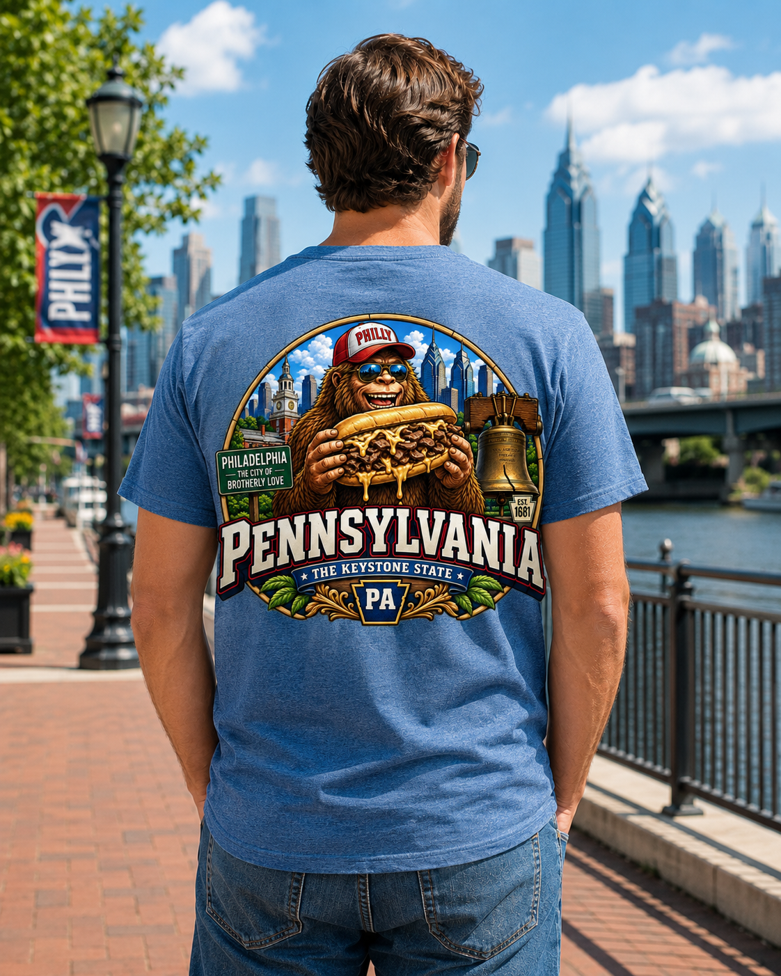 Pennsylvania Bigfoot T-Shirt - Philly Cheesesteak - Bigfoot Coast to Coast