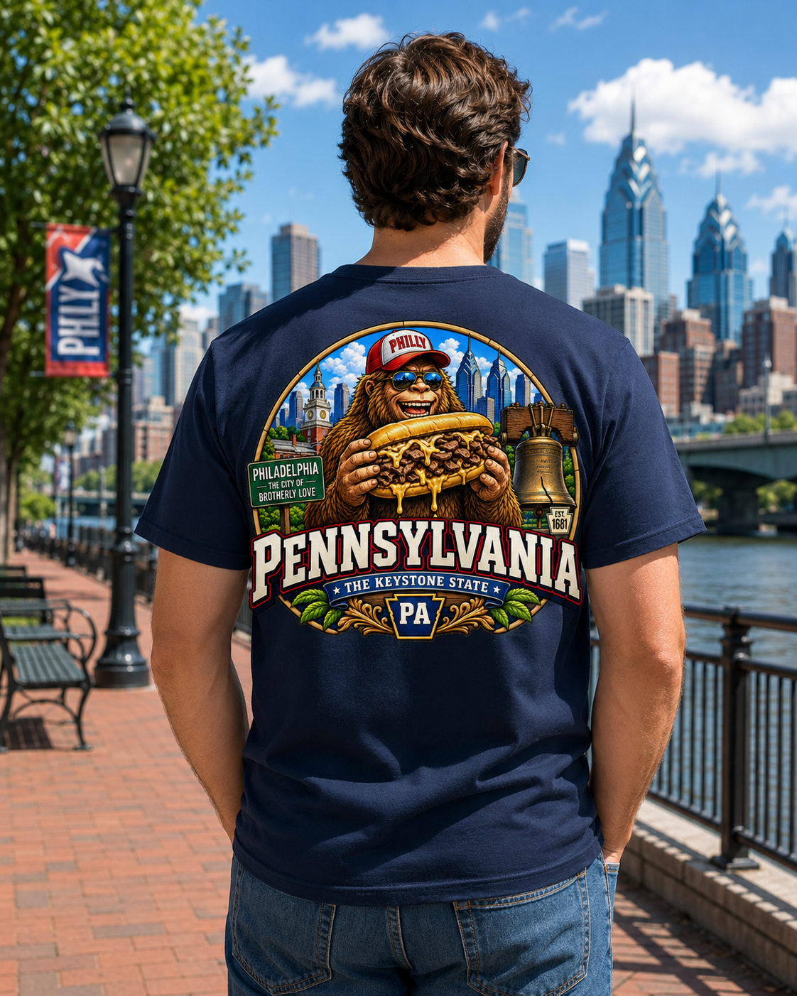 Pennsylvania Bigfoot T-Shirt - Philly Cheesesteak - Bigfoot Coast to Coast