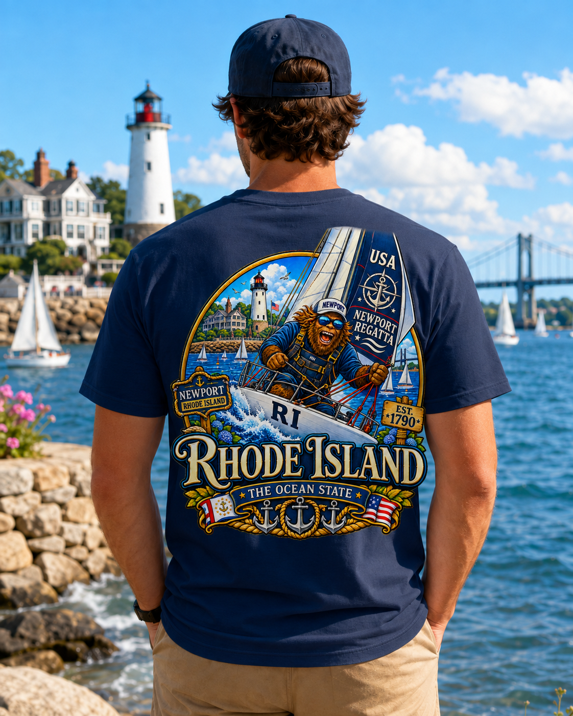 Rhode Island Bigfoot T-Shirt - Sailboat - Bigfoot Coast to Coast
