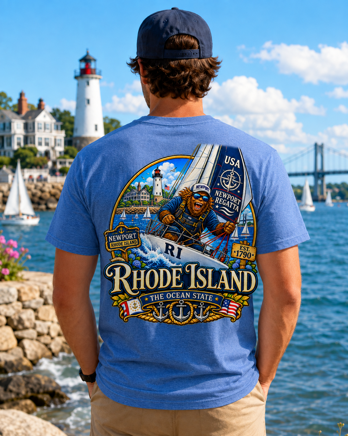 Rhode Island Bigfoot T-Shirt - Sailboat - Bigfoot Coast to Coast
