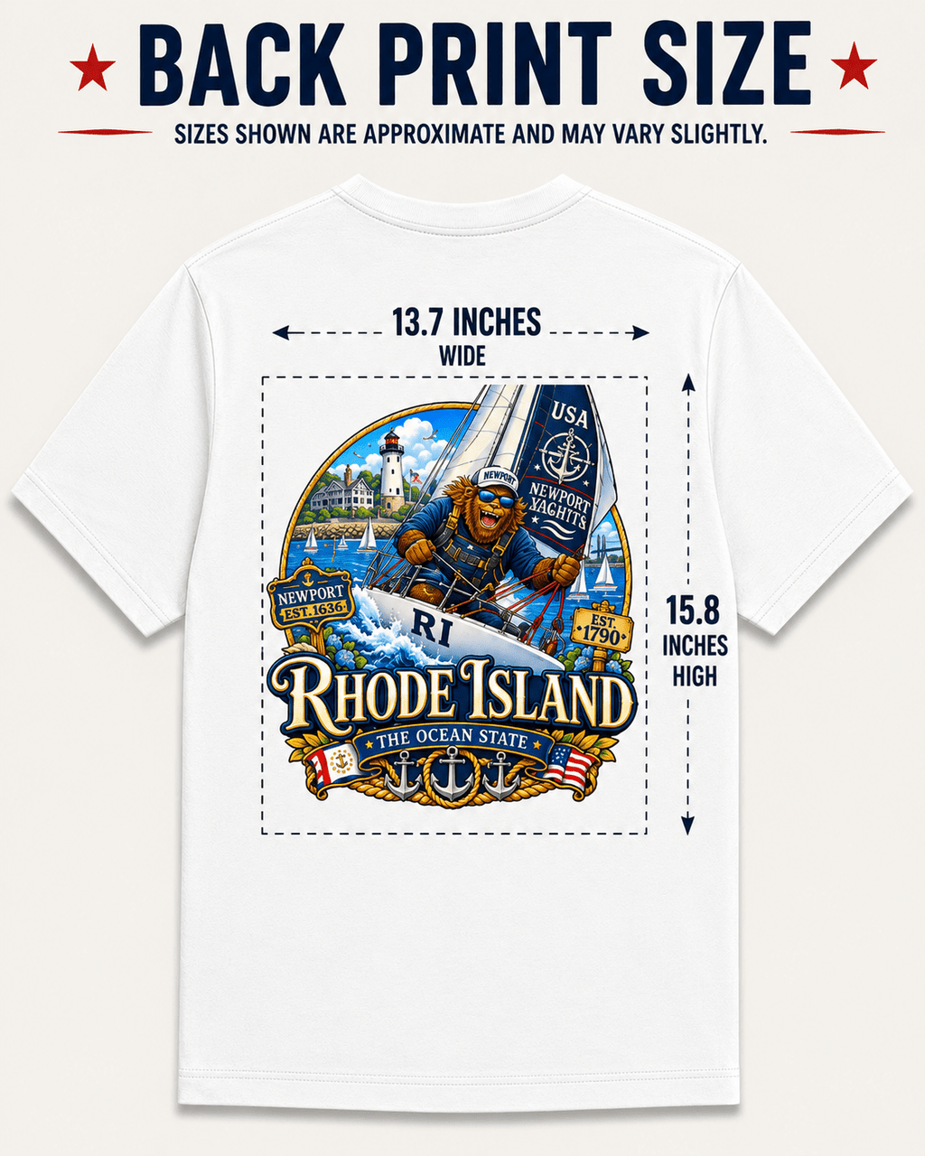 Rhode Island Bigfoot T-Shirt - Sailboat - Bigfoot Coast to Coast