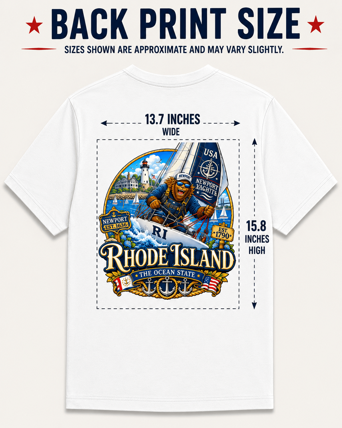 Rhode Island Bigfoot T-Shirt - Sailboat - Bigfoot Coast to Coast