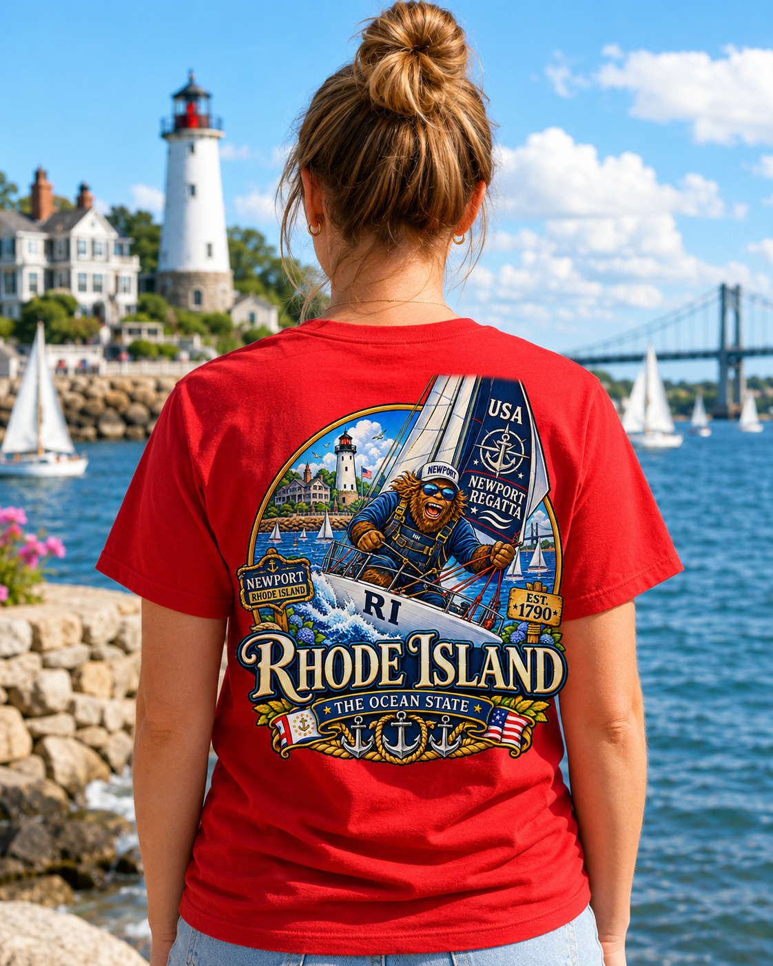 Rhode Island Bigfoot T-Shirt - Sailboat - Bigfoot Coast to Coast