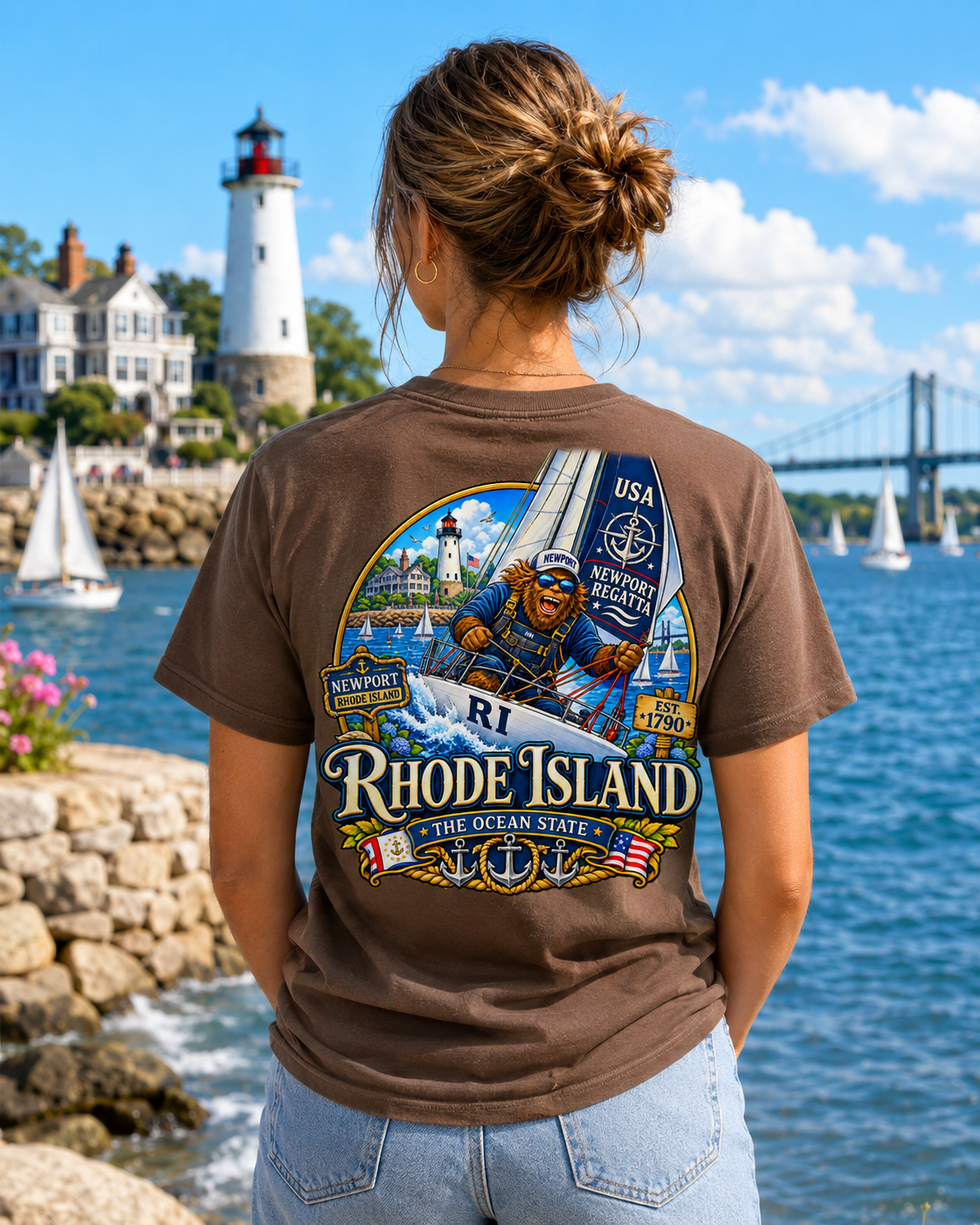 Rhode Island Bigfoot T-Shirt - Sailboat - Bigfoot Coast to Coast