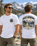 Rocky Mountain Bigfoot shirt featuring a vintage national park back graphic inspired by high alpine peaks, mountain lakes, elk country, and evergreen valleys