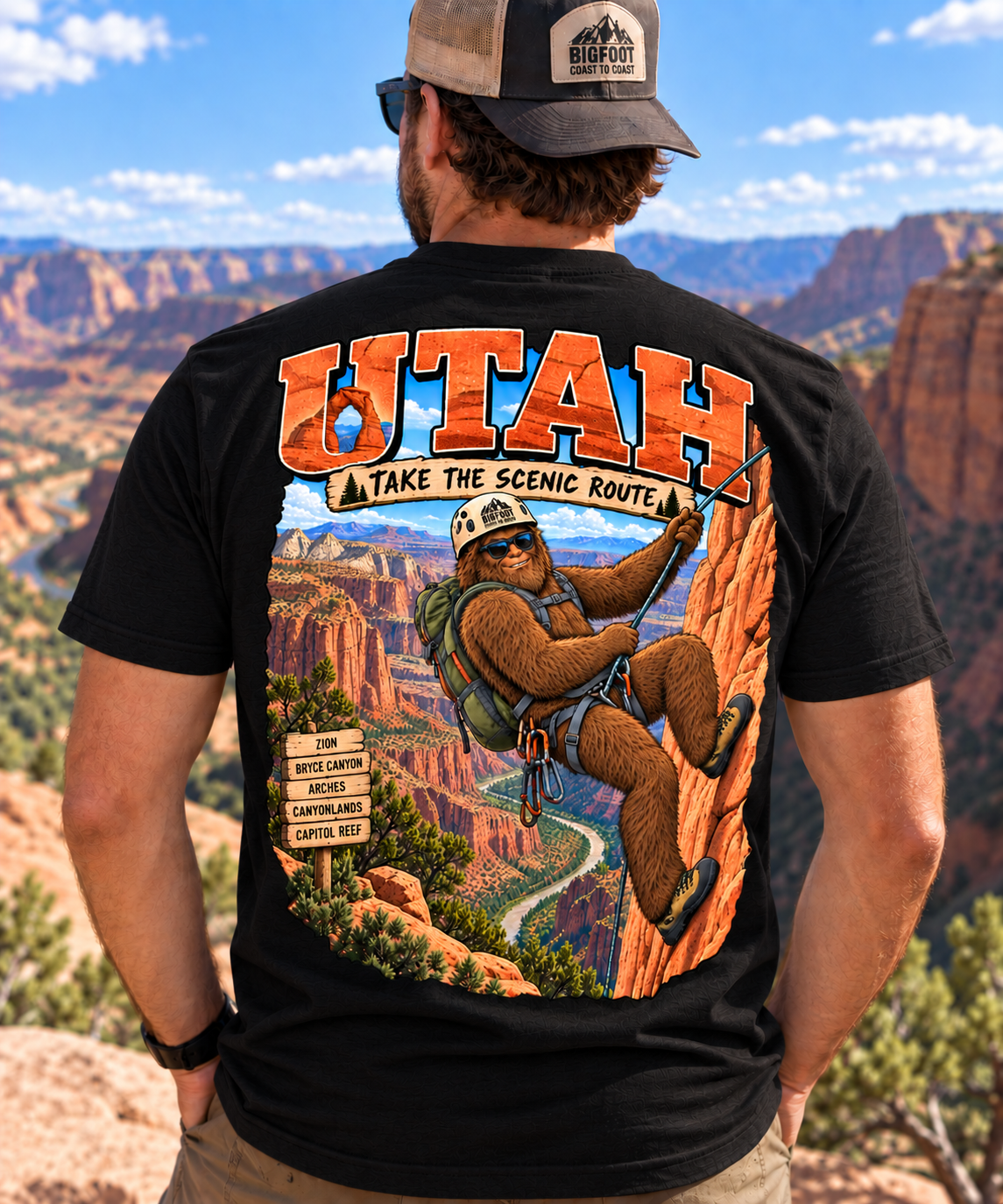 Utah Bigfoot T-Shirt – Scenic Route - Bigfoot Coast to Coast
