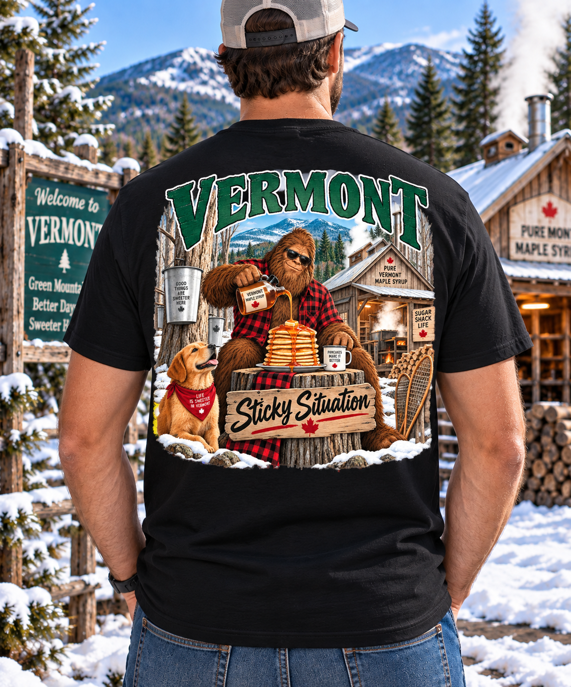Vermont Bigfoot T-Shirt - Sticky Situation - Bigfoot Coast to Coast