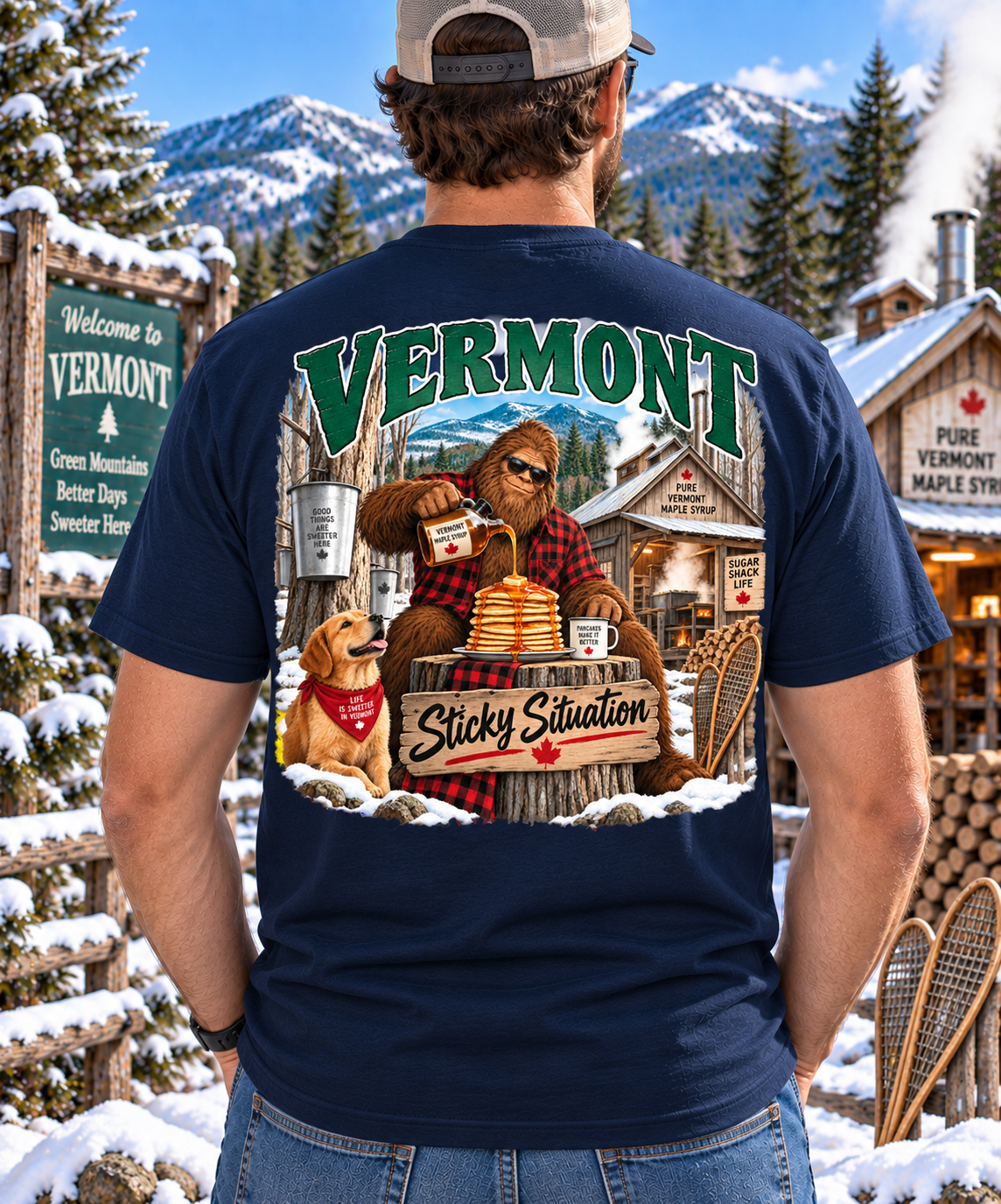 Vermont Bigfoot T-Shirt - Sticky Situation - Bigfoot Coast to Coast