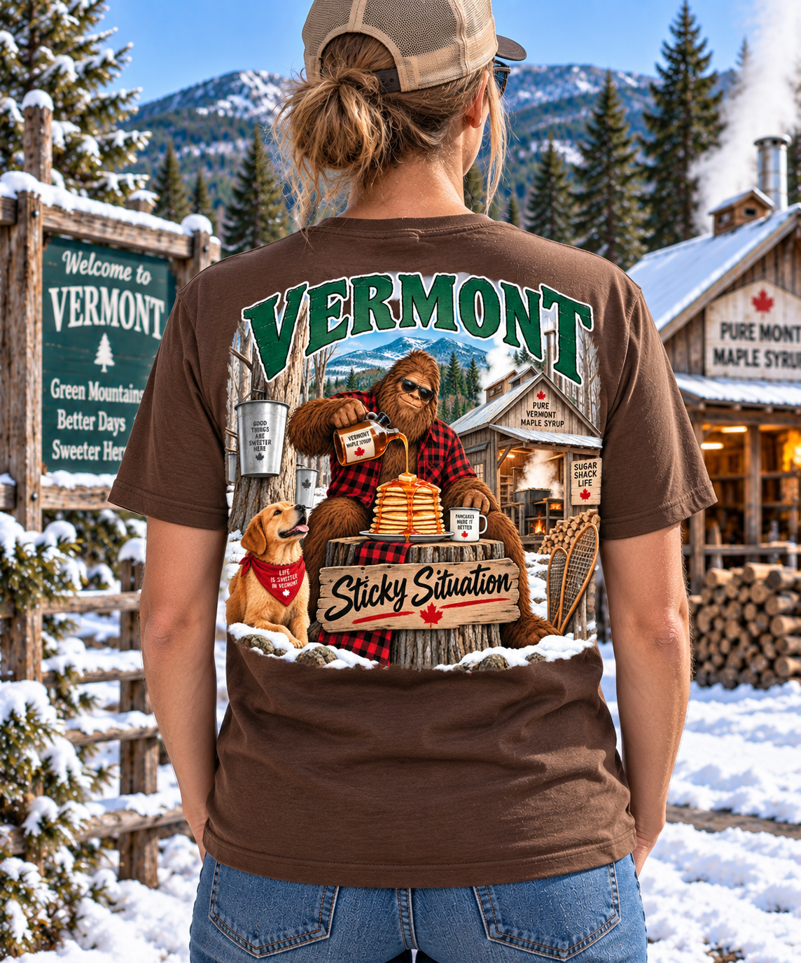 Vermont Bigfoot T-Shirt - Sticky Situation - Bigfoot Coast to Coast