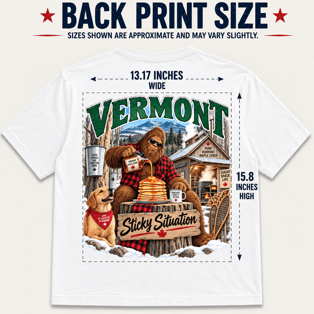 Vermont Bigfoot T-Shirt - Sticky Situation - Bigfoot Coast to Coast