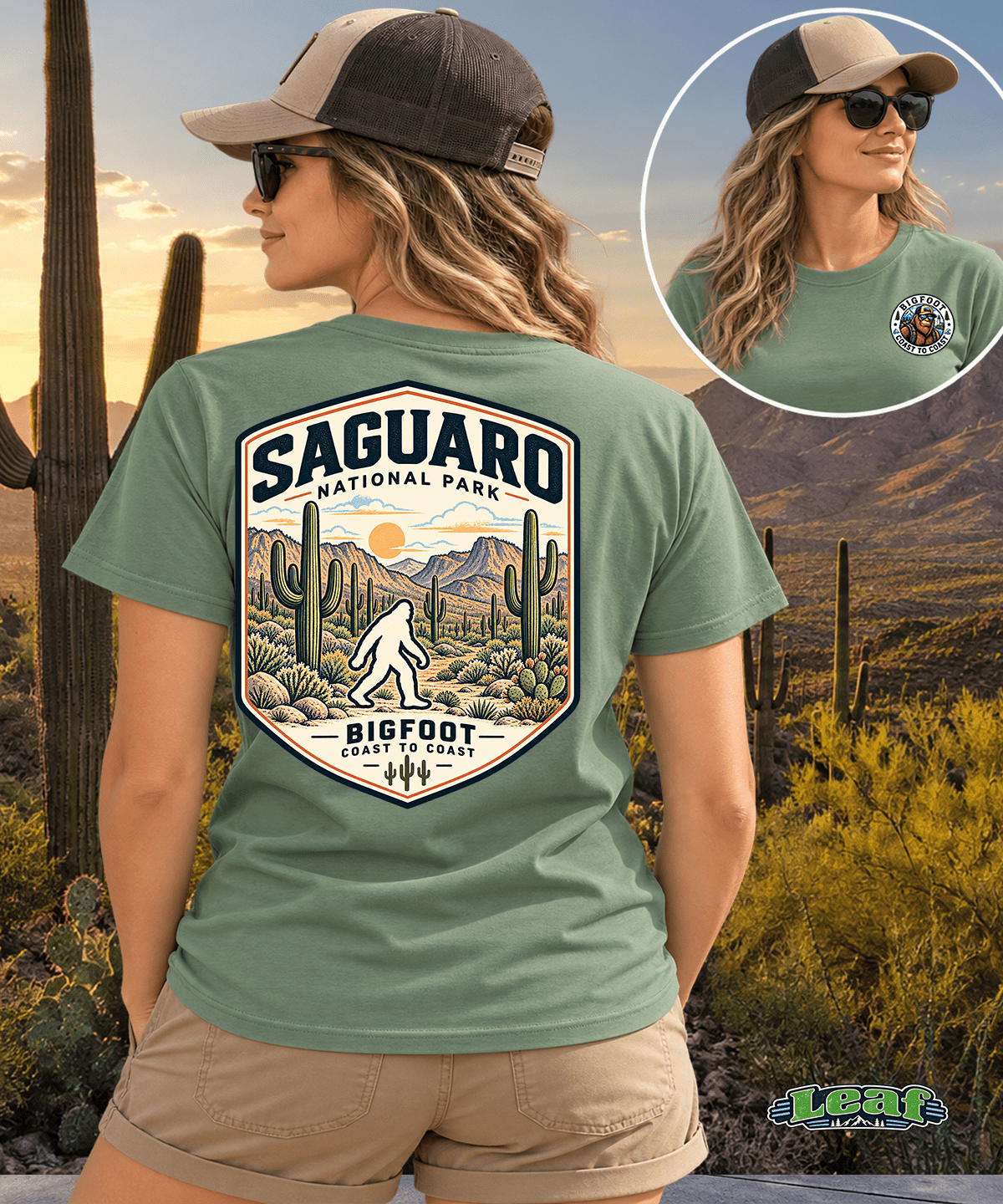 Vintage Saguaro National Park Bigfoot Badge Patch - Retro Desert Design - Bigfoot Coast to Coast