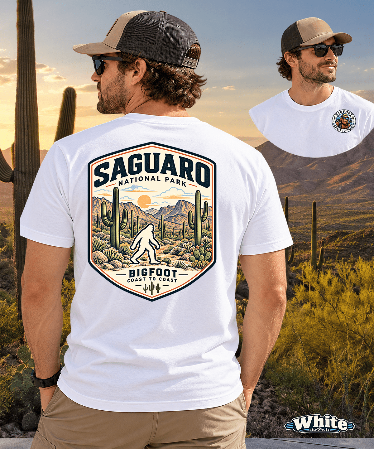 Vintage Saguaro National Park Bigfoot Badge Patch - Retro Desert Design - Bigfoot Coast to Coast