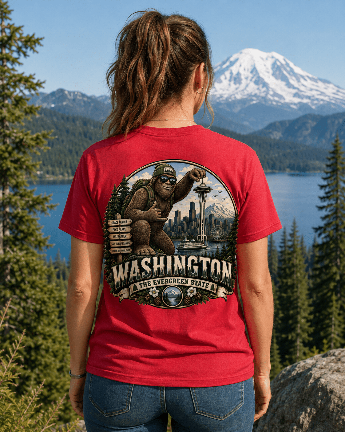 Washington Bigfoot T-Shirt - Space Needle - Bigfoot Coast to Coast